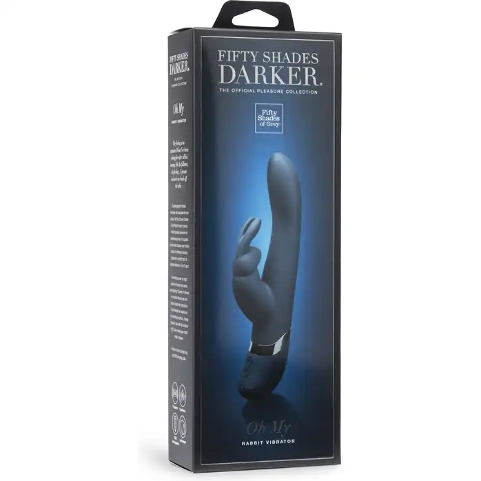 Тёмно-синий вибратор Oh My USB Rechargeable Rabbit Vibrator - 25,4 см - Fifty Shades Darker. Фотография 5.