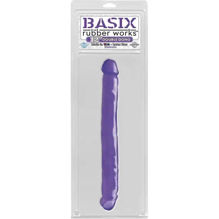 Двусторонний фиолетовый фаллоимитатор 12 Double Dong - 33,7 см - Basix Rubber Works. Фотография 2.