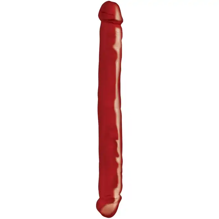 Двусторонний красный фаллоимитатор 12 Double Dong - 33,7 см - Basix Rubber Works