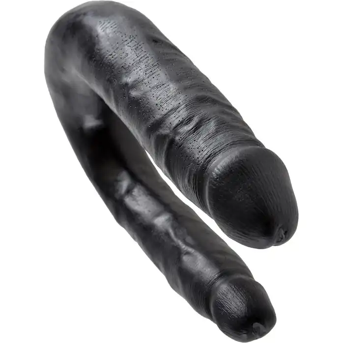 Чёрный двусторонний фаллоимитатор U-Shaped Small Double Trouble - 33,5 см - King Cock