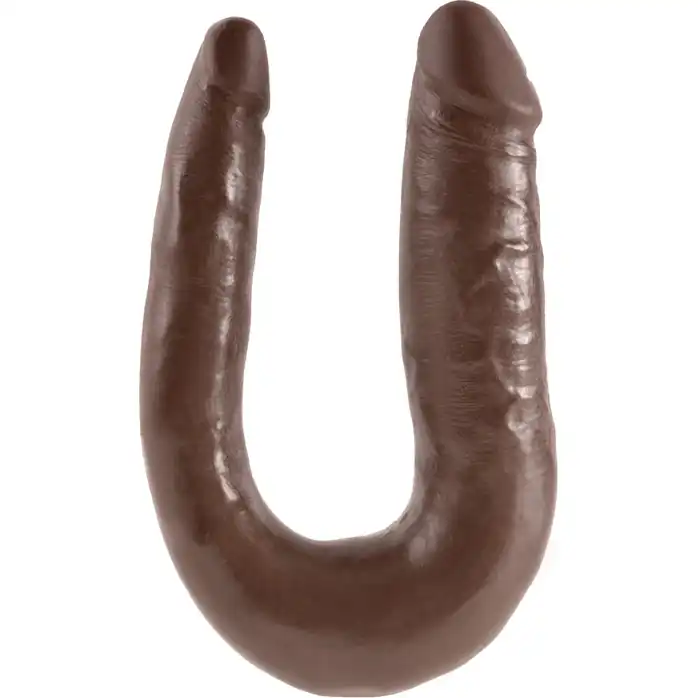 Коричневый двусторонний фаллоимитатор U-Shaped Small Double Trouble - 33,5 см - King Cock