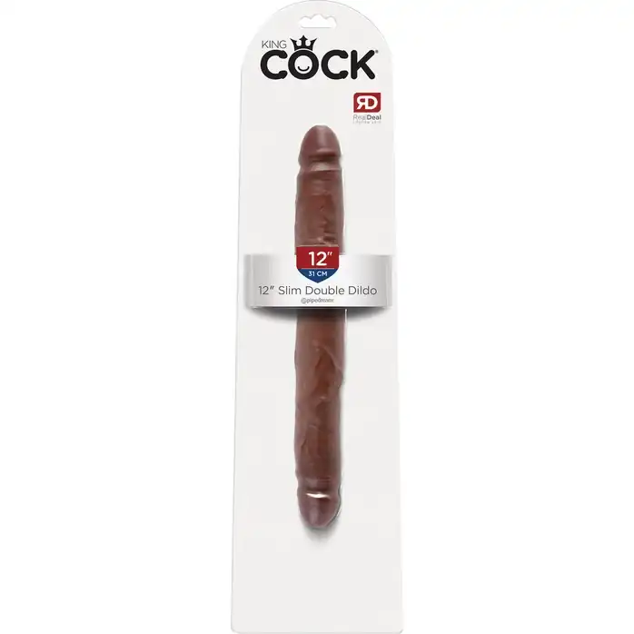 Коричневый двусторонний фаллоимитатор 12 Slim Double Dildo - 30 см - King Cock. Фотография 3.