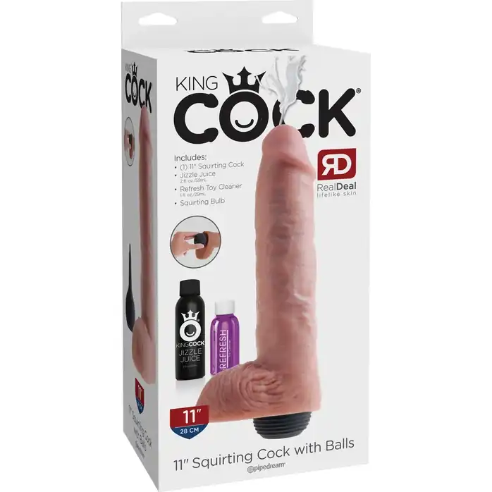 Телесный фаллоимитатор с функцией семяизвержения 11 Squirting Cock with balls - 27,9 см - King Cock. Фотография 5.
