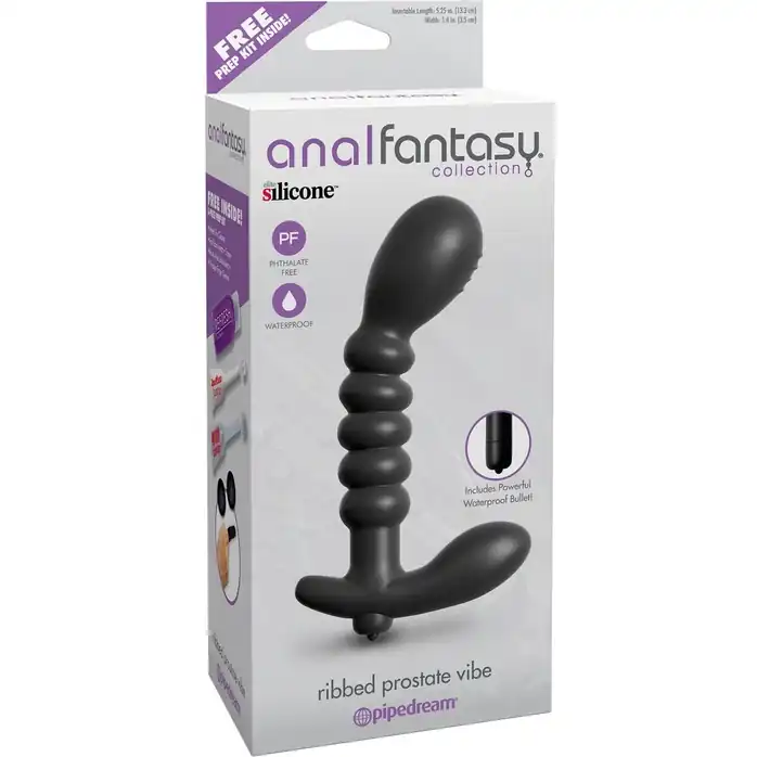 Анальный вибромассажер Ribbed Prostate Vibe - 15,2 см - Anal Fantasy Collection. Фотография 4.
