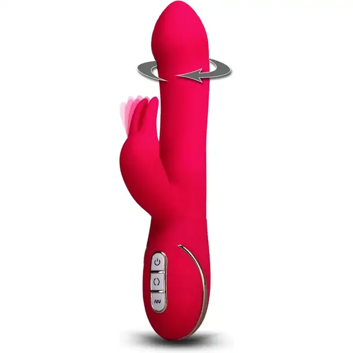 Розовый вибратор-ротатор со стимулятором клитора Rabbit Esquire - 22 см. Фотография 3.