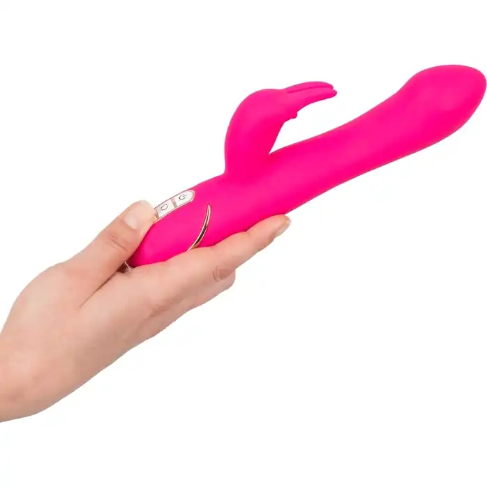 Розовый вибратор-ротатор со стимулятором клитора Rabbit Esquire - 22 см. Фотография 5.