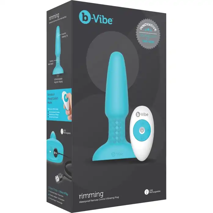 Голубая вибропробка с ротацией шариков RIMMING REMOTE CONTROL PLUG TEAL - 15,2 см. Фотография 6.