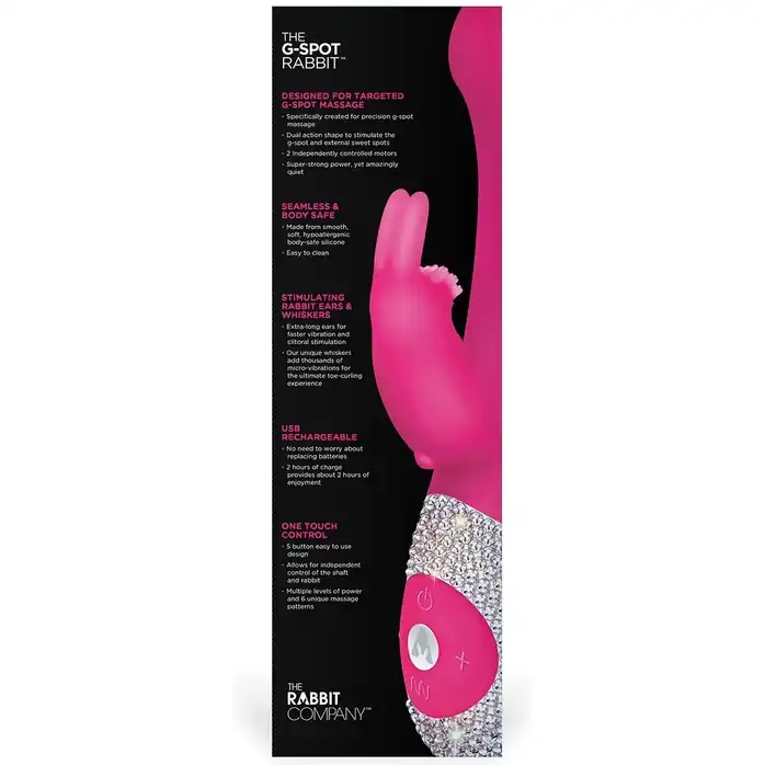 Розовый вибромассажёр The G-spot Rabbit с украшенной стразами рукоятью - 22 см. Фотография 4.