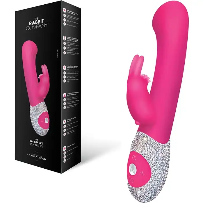 Розовый вибромассажёр The G-spot Rabbit с украшенной стразами рукоятью - 22 см