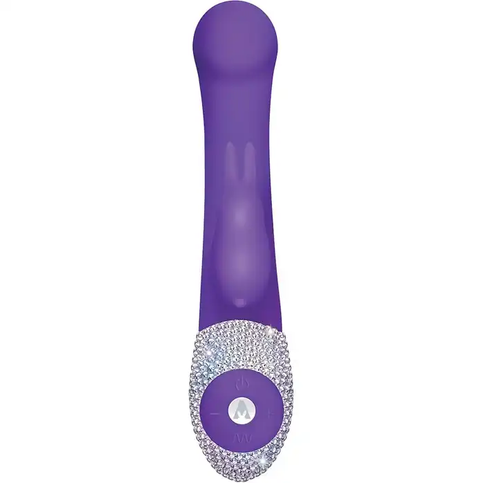 Фиолетовый вибромассажёр The G-spot Rabbit с украшенной стразами рукоятью - 22 см. Фотография 3.