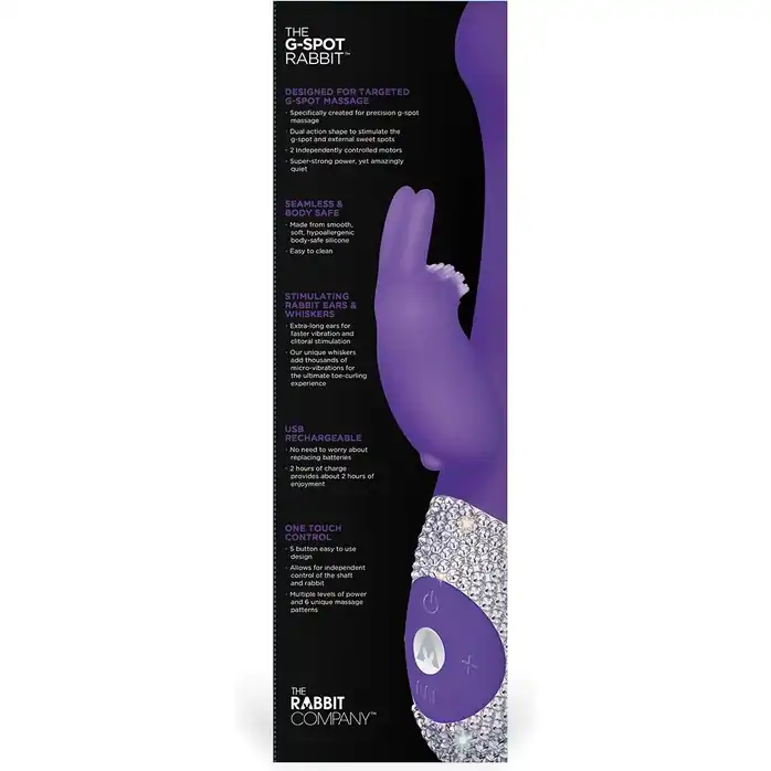 Фиолетовый вибромассажёр The G-spot Rabbit с украшенной стразами рукоятью - 22 см. Фотография 4.