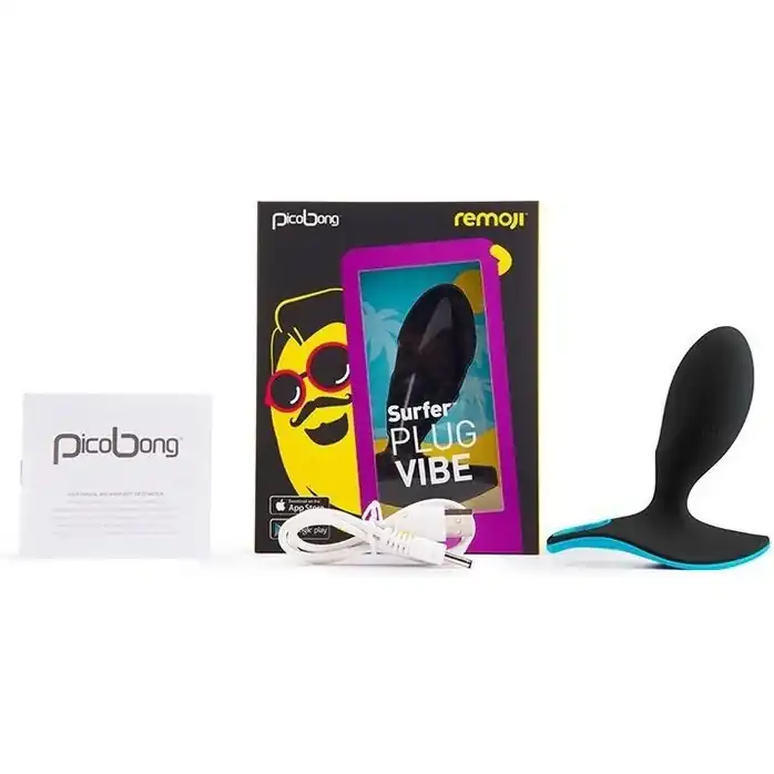 Чёрная анальная вибропробка SURFER PLUG VIBE с управлением со смартфона. Фотография 4.