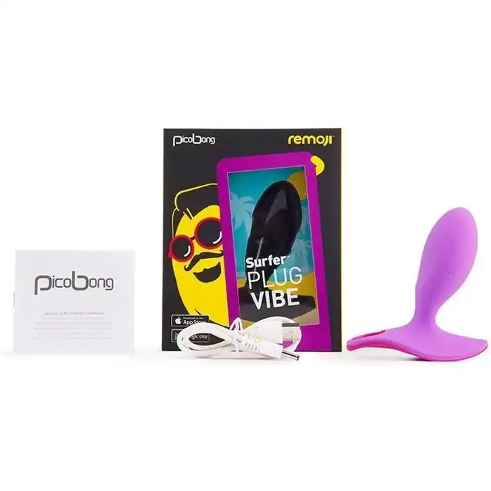 Фиолетовая анальная вибропробка SURFER PLUG VIBE с управлением со смартфона. Фотография 4.