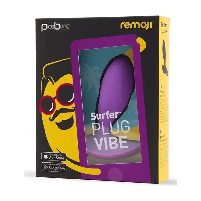 Фиолетовая анальная вибропробка SURFER PLUG VIBE с управлением со смартфона. Фотография 5.