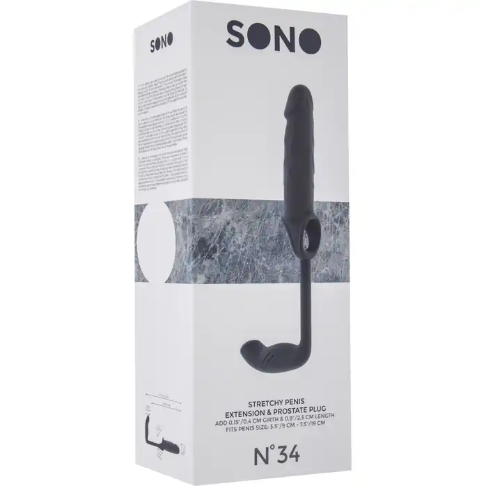 Серая насадка с анальным стимулятором Stretchy Penis Exten and Plug No.34 - Sono. Фотография 3.