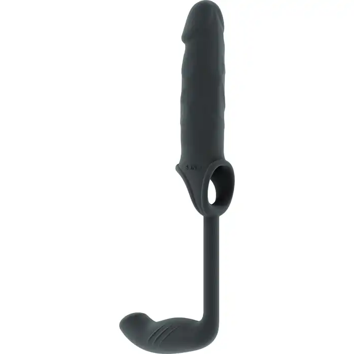 Серая насадка с анальным стимулятором Stretchy Penis Exten and Plug No.34 - Sono