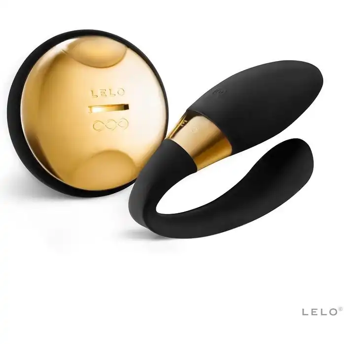 Чёрный вибратор для пар Tiani 24K Obsidian Black с декором из золота