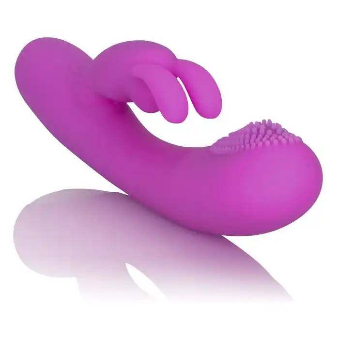 Фиолетовый вибромассажер Embrace Massaging Rabbit с щёточкой на головке - Embrace. Фотография 3.
