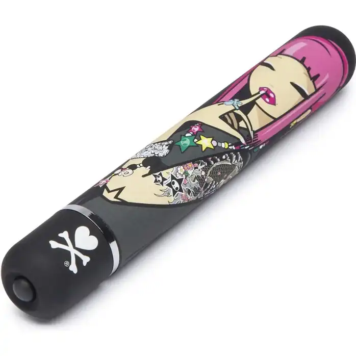 Чёрный вибратор с принтом CLASSIC VIBRATOR BLACK PINK LIPSTICK WOMAN - 18,4 см. Фотография 2.