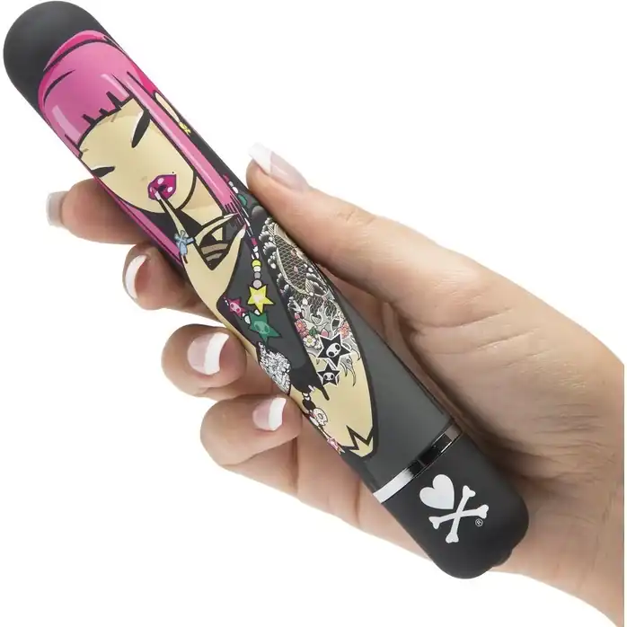 Чёрный вибратор с принтом CLASSIC VIBRATOR BLACK PINK LIPSTICK WOMAN - 18,4 см. Фотография 3.