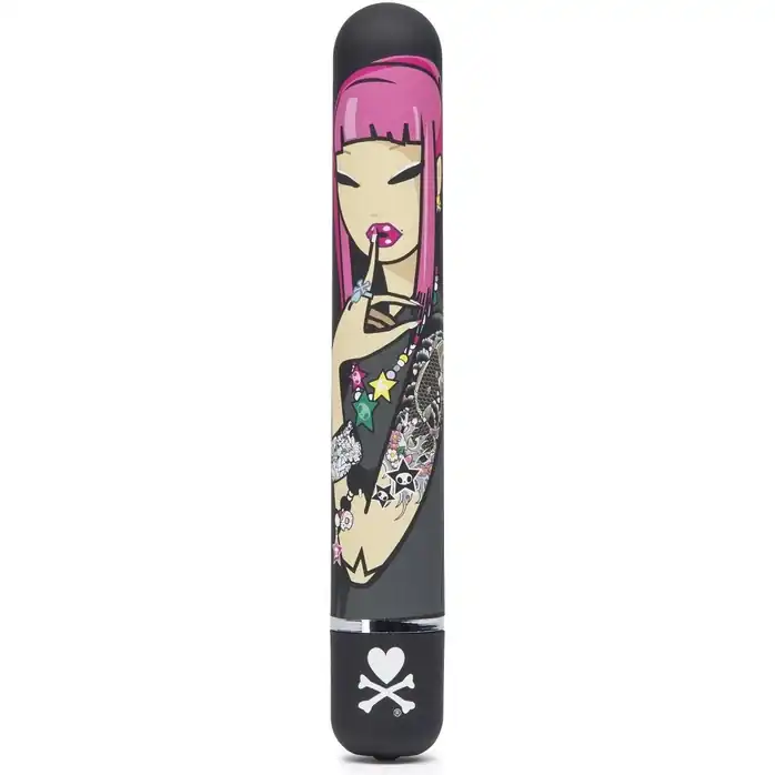 Чёрный вибратор с принтом CLASSIC VIBRATOR BLACK PINK LIPSTICK WOMAN - 18,4 см