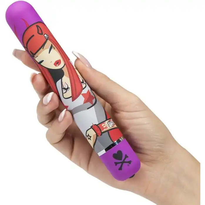 Фиолетовый вибратор с принтом CLASSIC VIBRATOR PURPLE DEVIL WOMAN - 18,4 см. Фотография 3.