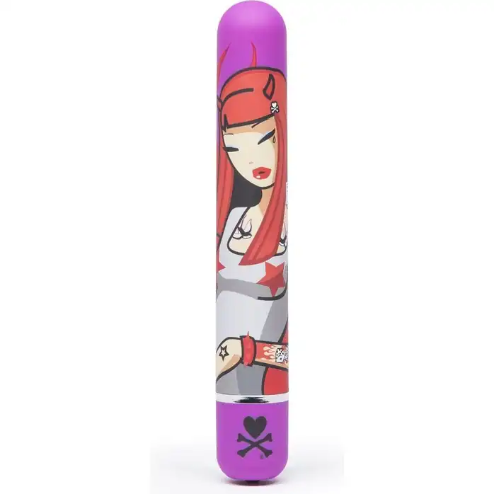 Фиолетовый вибратор с принтом CLASSIC VIBRATOR PURPLE DEVIL WOMAN - 18,4 см