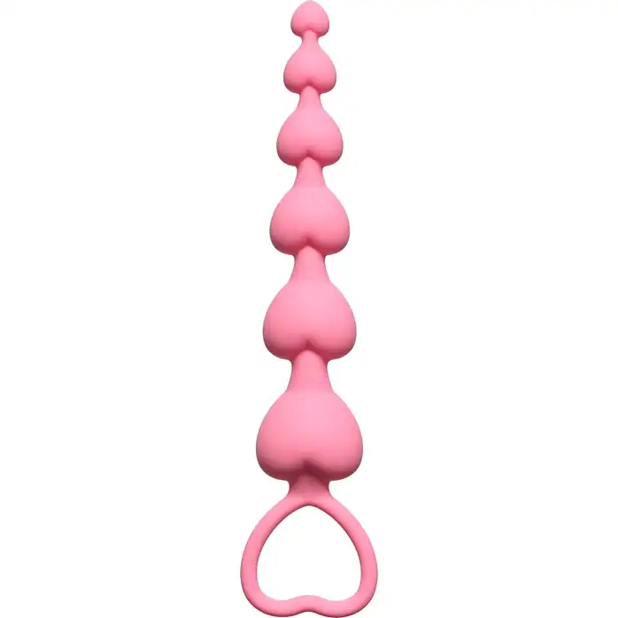 Розовая анальная цепочка Heart s Beads Pink - 18 см - First Time