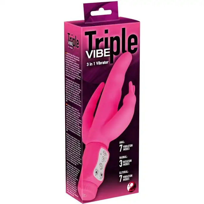 Ярко-розовый вибратор с двумя дополнительными отростками Triple Vibe - 23 см - You2Toys. Фотография 4.