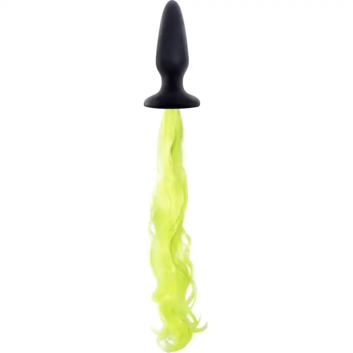 Чёрная анальная пробка с неоново-жёлтым хвостом Unicorn Tails Yellow - 9,9 см - Unicorn Tails