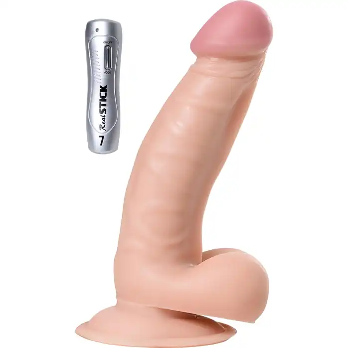 Телесный вибратор с 7 режимами вибрации - 20 см - RealStick Nude
