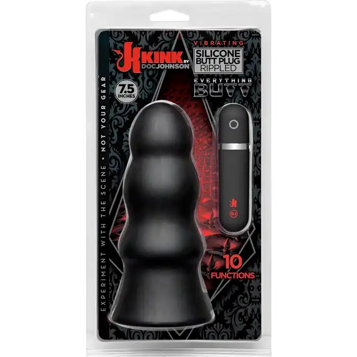 Анальная вибропробка Kink Vibrating Silicone Butt Plug Rippled 7.5 - 19 см - Kink. Фотография 4.