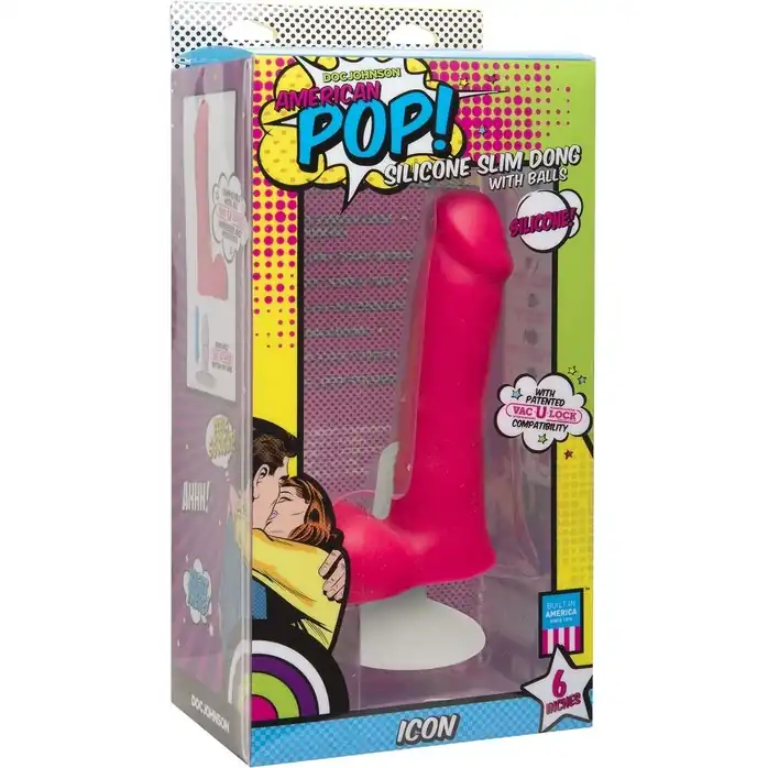 Розовый фаллоимитатор Icon 6 Slim Dong with Balls - 16,5 см - American POP!. Фотография 3.