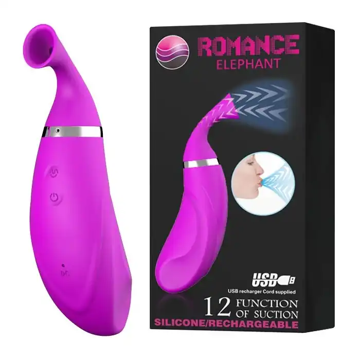 Лиловый клиторальный стимулятор Romance Elephant с функцией всасывания