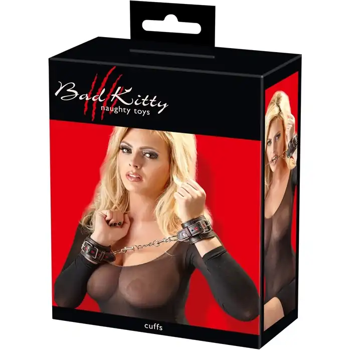 Наручники с фиксацией цепочкой на двух карабинах - Bad Kitty. Фотография 5.