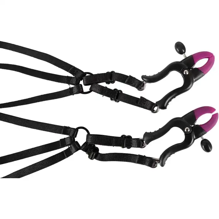 Декоративный бюстгальтер с зажимами на соски Bra with silicone nipple clamps - Bad Kitty. Фотография 4.