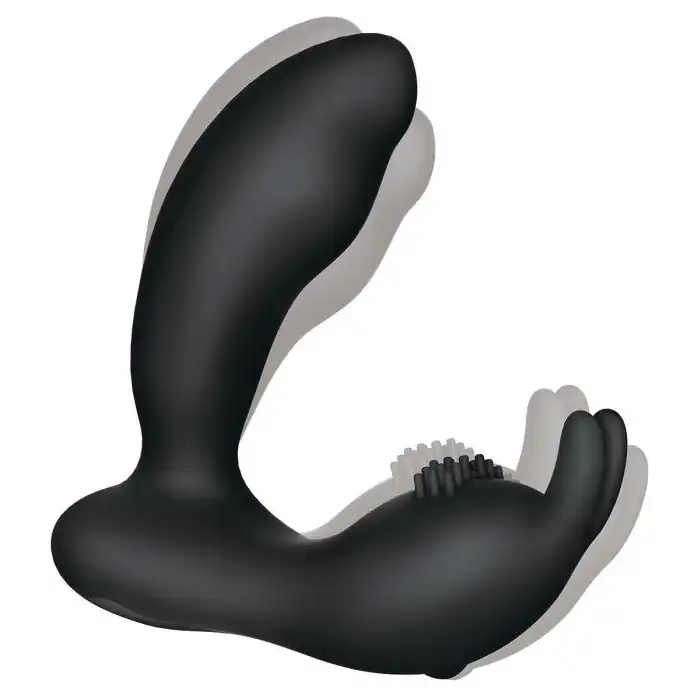 Чёрный массажёр простаты Prostate Rabbit с вибрацией и пультом ДУ
