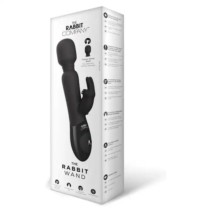 Чёрный жезловый вибратор с клиторальным отростком Wand Rabbit. Фотография 3.