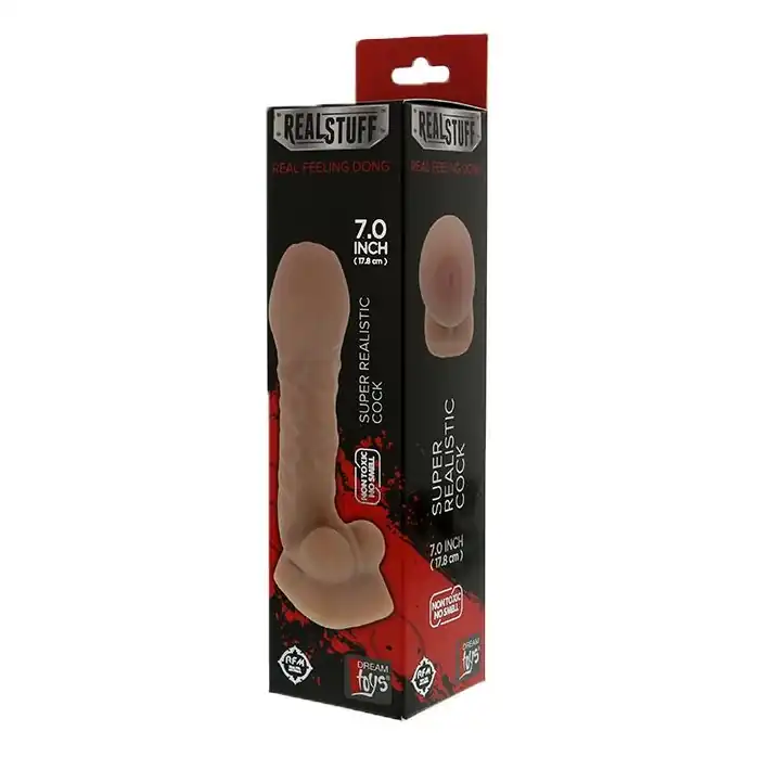 Телесный фаллоимитатор с закрытой головкой REALSTUFF REAL FEELING DONG UNCUT 7INCH - 17,8 см - RealStuff. Фотография 2.