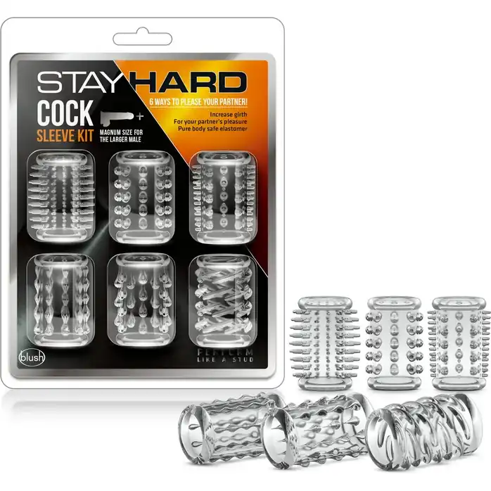 Набор из 6 прозрачных насадок на пенис с различным рельефом - Stay Hard. Фотография 6.