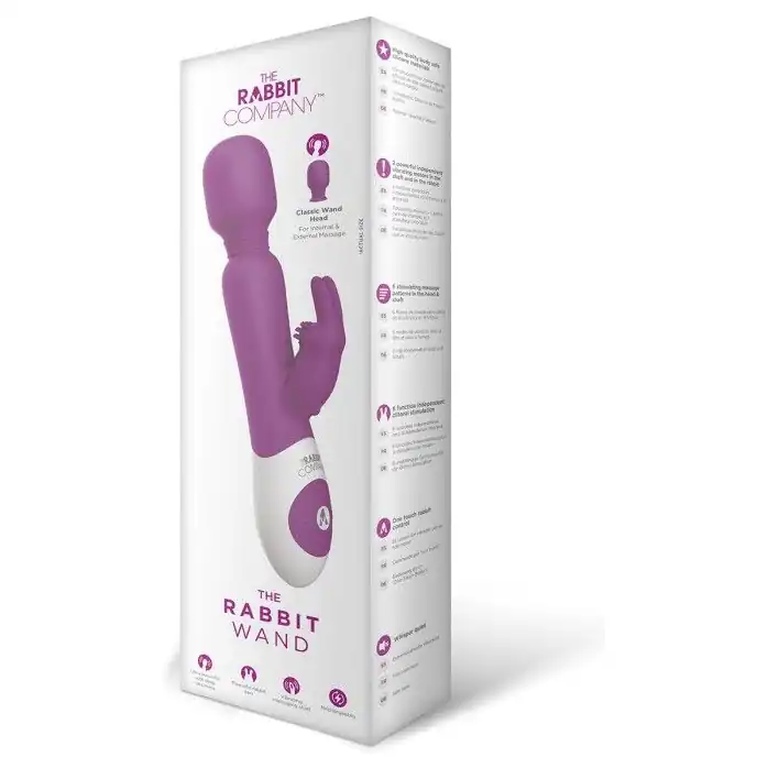 Ярко-розовый жезловый вибратор с клиторальным отростком Wand Rabbit. Фотография 3.