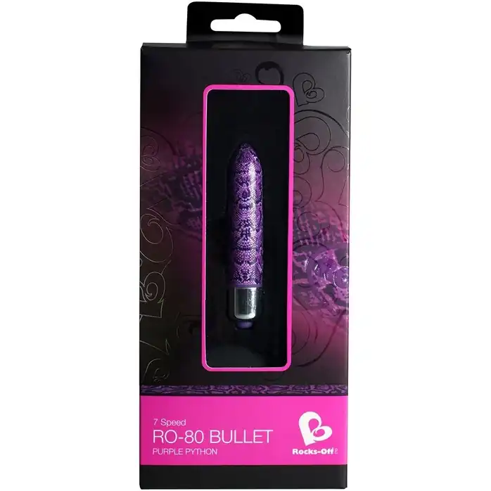 Стильный мини-вибратор со змеиным принтом RO-80MM 7-SPEED PURPLE PITON. Фотография 3.