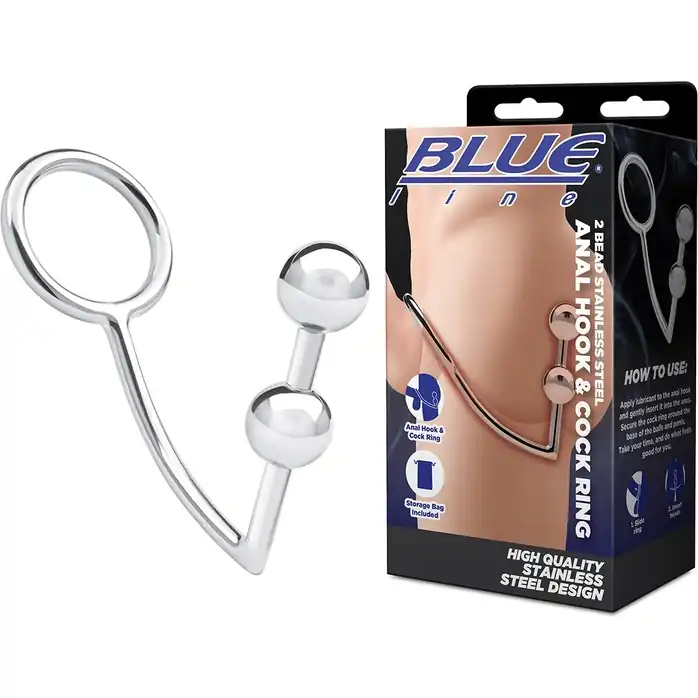 Кольцо на пенис с анальным стимулятором Two Bead Stainless Steel Anal Hook Cock Ring. Фотография 2.