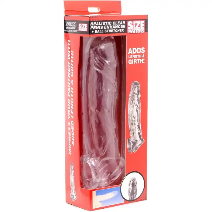 Прозрачная насадка для увеличения члена Realistic Clear Penis Enhancer and Ball Stretcher - 20,3 см - Size Matters. Фотография 3.