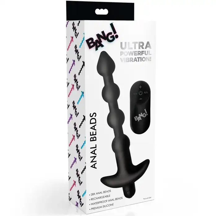 Черные анальные бусы с вибрацией и пультом ДУ 28X Remote Control Vibrating Silicone Anal Beads - 19 см - Bang!. Фотография 2.