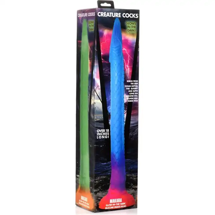 Фантазийный люминесцентный фаллоимитатор в форме змеи Makara Glow-in-the-Dark Silicone Snake Dildo - 46 см - Creature Cocks. Фотография 4.