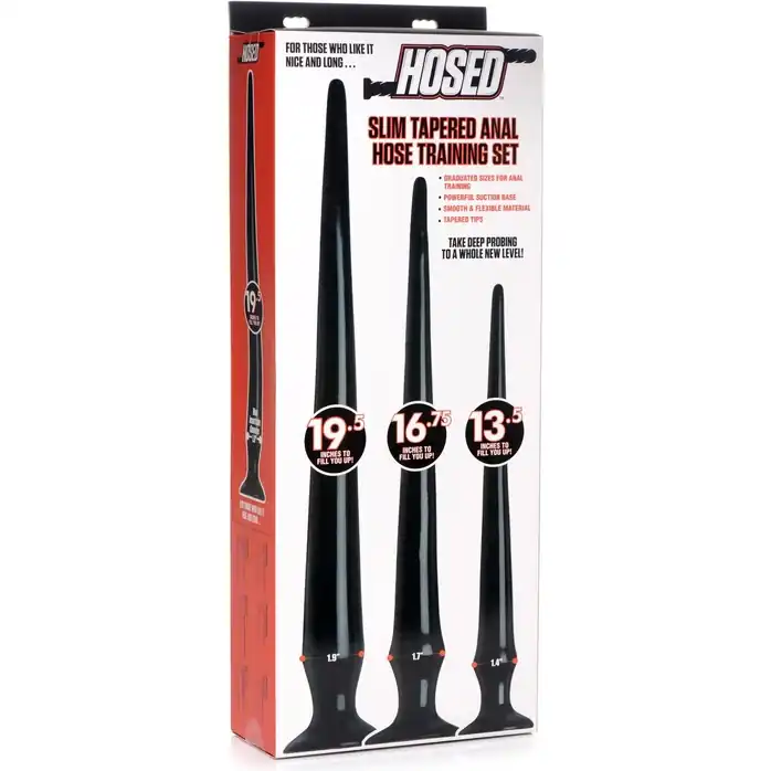 Набор из 3 черных больших гибких анальных стимуляторов Slim Tapered Anal Hose Trainer Set - Hosed. Фотография 3.