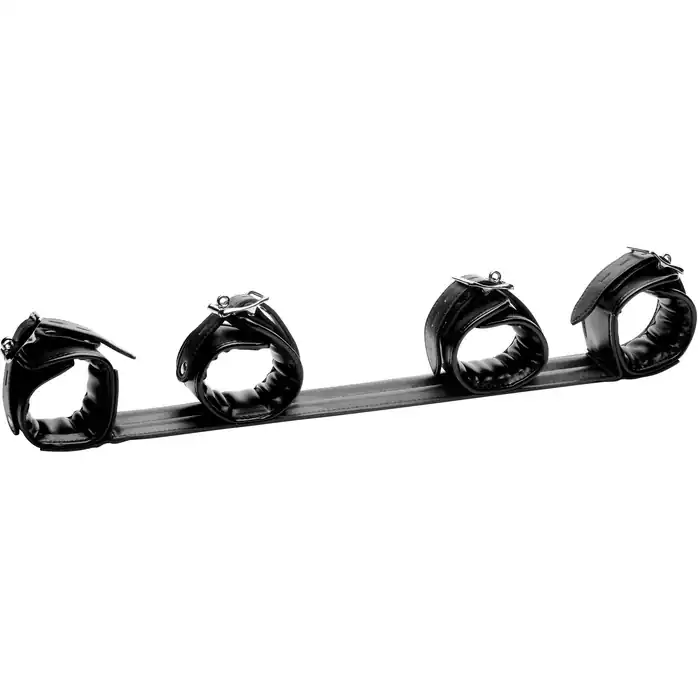 Черная распорка с манжетами для рук и ног Deluxe Rigid Spreader Bar - Strict