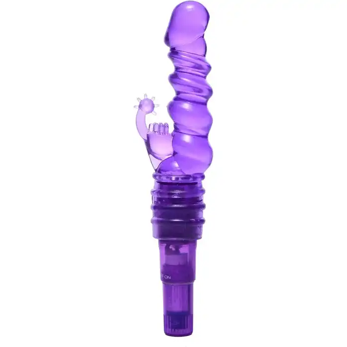 Фиолетовая виброракета с насадкой-кроликом Ribbed Rabbit Vibrator - 21,6 см - Trinity Vibes. Фотография 2.