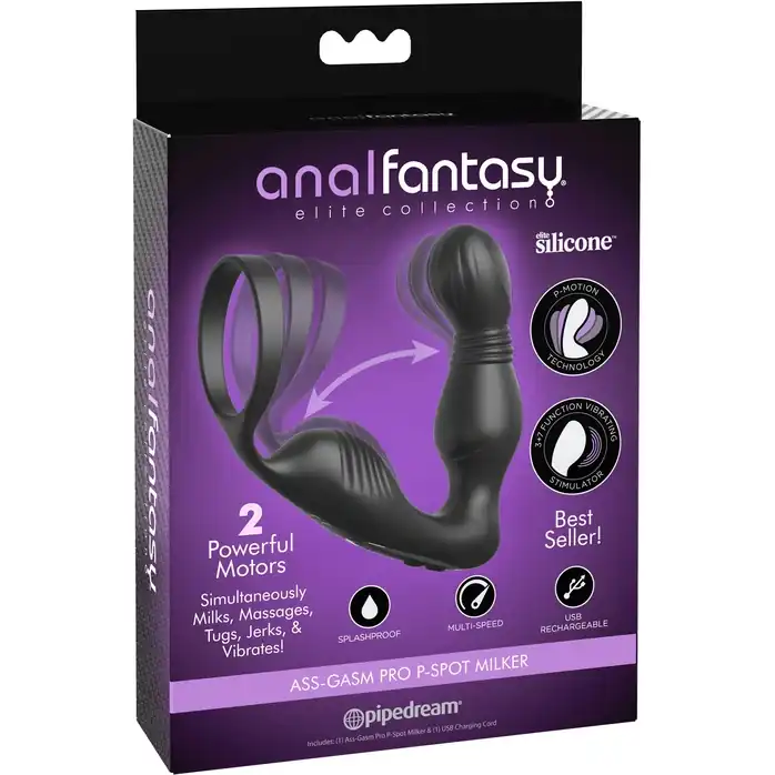 Черный вибростимулятор простаты с эрекционным кольцом Ass-Gasm Pro P-Spot Milker - Anal Fantasy Elite Collection. Фотография 2.